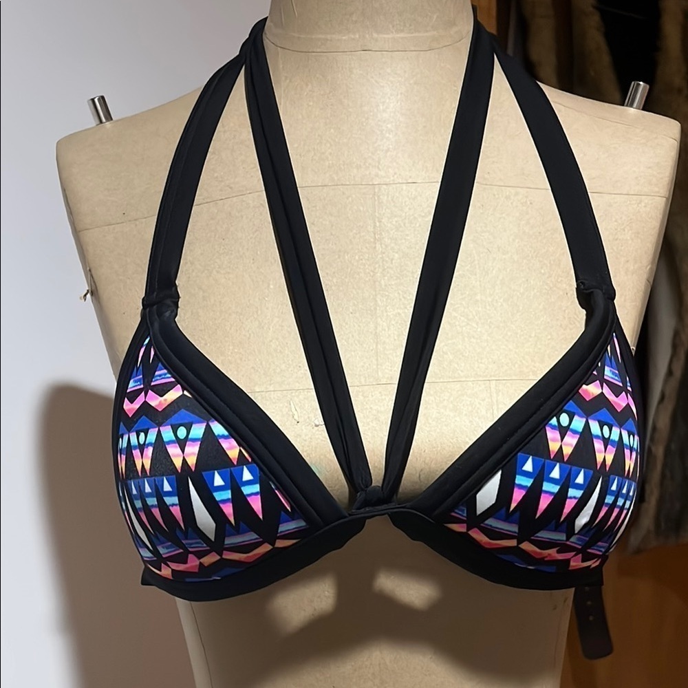 PINK Victoria's Secret Black and Multicolor Bikini Top